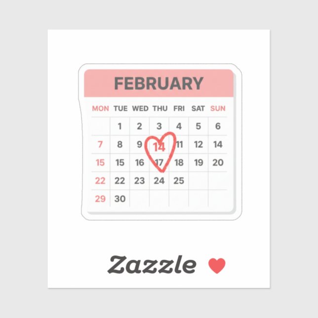 Pegatina February 14 Calendar Date Heart Marked Valentine  (Hoja)