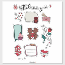 Pegatina February Sticker Sheet – Sweet Bears & Love Vibes