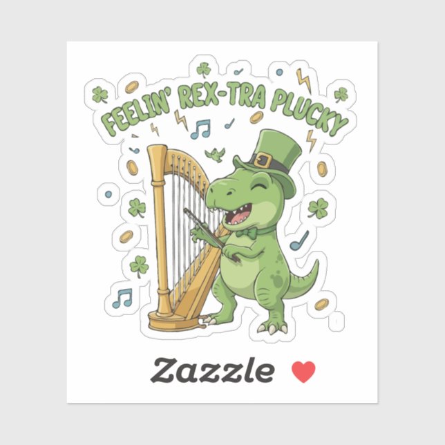 Pegatina Feelin' Rex-tra Plucky Funny St. Patrick's Day   (Hoja)
