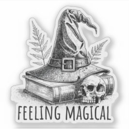 Pegatina Feeling Magical Witches Spell Book and Skull