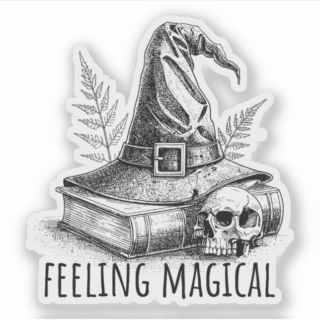 Pegatina Feeling Magical Witches Spell Book and Skull (Anverso)