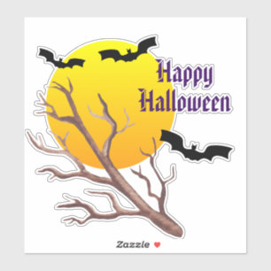 Pegatina Felices Murciélagos De Halloween Y La Luna