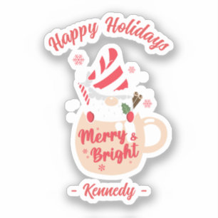 Pegatina Felices vacaciones - Pink Mug Hot Cocoa Merry & Br