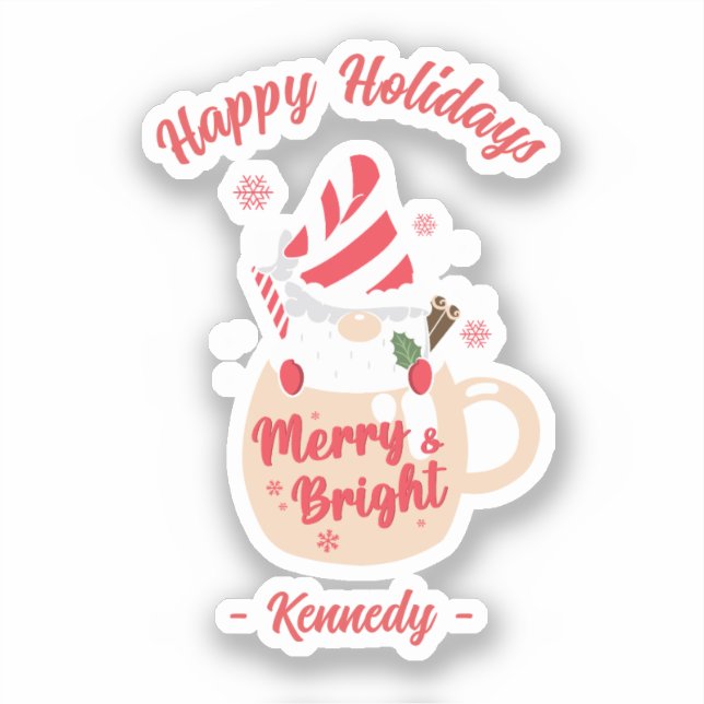 Pegatina Felices vacaciones - Pink Mug Hot Cocoa Merry & Br (Anverso)