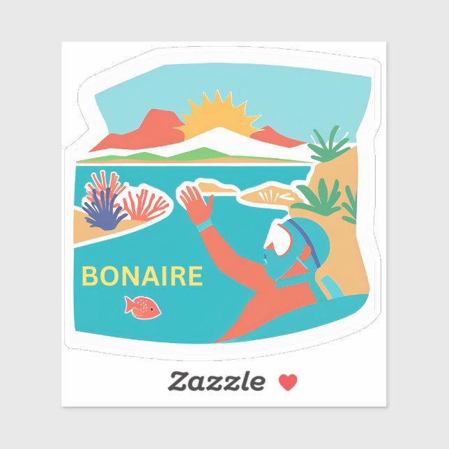 Pegatina Felicidad de buceo en Bonaire (Hoja)