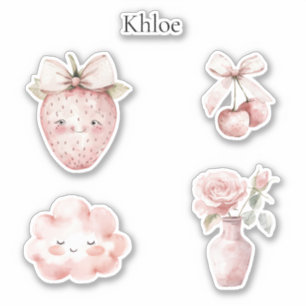 Pegatina Felicies Fresas Nubes Rosas Rosas Rosadas