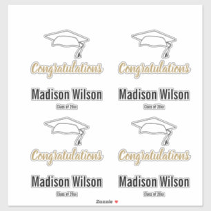 Pegatina Felicitaciones en blanco y negro por el nombre de 