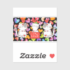 Pegatina felinos valentinos felices