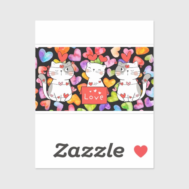 Pegatina felinos valentinos felices (Hoja)