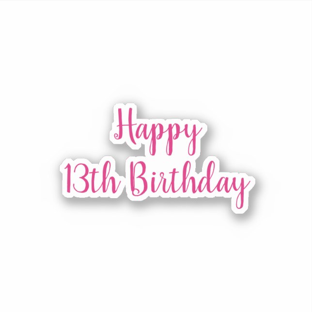 Pegatina Feliz 13 aniversario a simple Personalizado rosa M (Anverso)