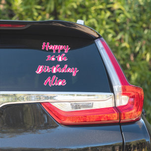 Pegatina Feliz 16º cumpleaños nombre personalizado rosado G