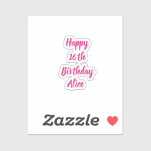 Pegatina Feliz 16º cumpleaños Pink Custom Name Girly Guay