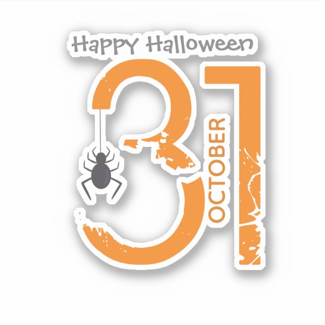 Pegatina Feliz 31 de octubre a la araña negra de Halloween (Anverso)