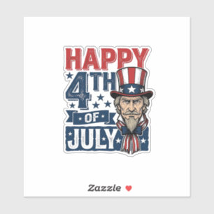 Pegatina Feliz 4 de julio Camiseta de tío patriótico vintag