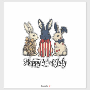 Pegatina Feliz 4 de julio Diseño de camisa de conejo patrió