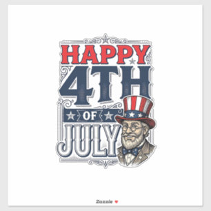 Pegatina Feliz 4 de julio Diseño de camiseta patriótica vin