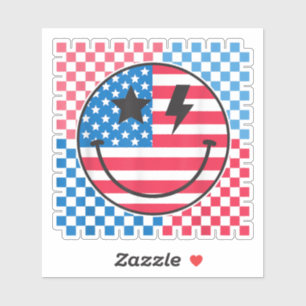 Pegatina Feliz 4 De Julio Groovy Smile Rojo Azul Blanco