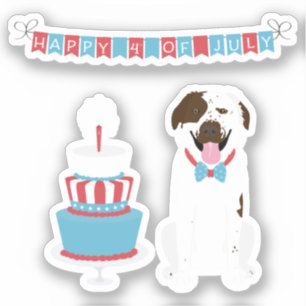 Pegatina Feliz 4 de julio Perro Rojo Azul Blanco