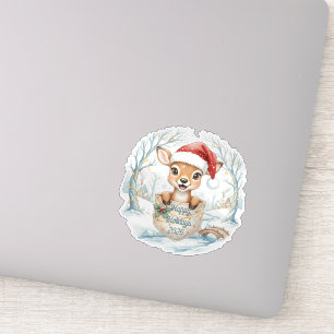 Pegatina Feliz Año Nuevo 2026 con un bonito ciervo