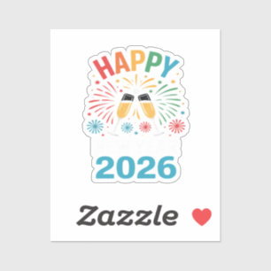 Pegatina Feliz Año Nuevo 2026 Fiesta Divertida Nochevieja 2