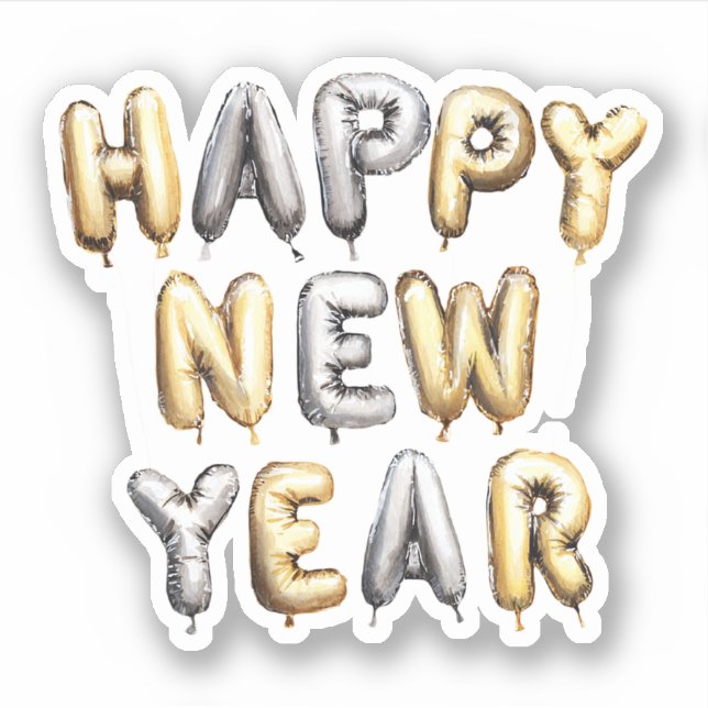 Pegatina Feliz Año Nuevo Gris Dorado (Anverso)