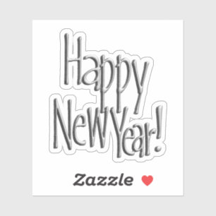 Pegatina Feliz Año Nuevo Plateado