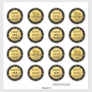 Pegatina ¡Feliz Año Nuevo! Relieve metalizado dorado falso 