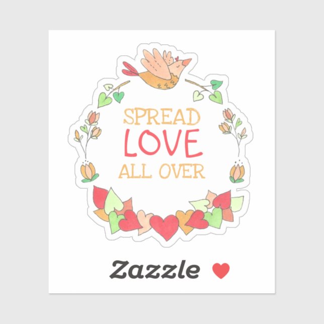 Pegatina Feliz Ave Volador Difundiendo Amor Por Todo El Mun (Hoja)