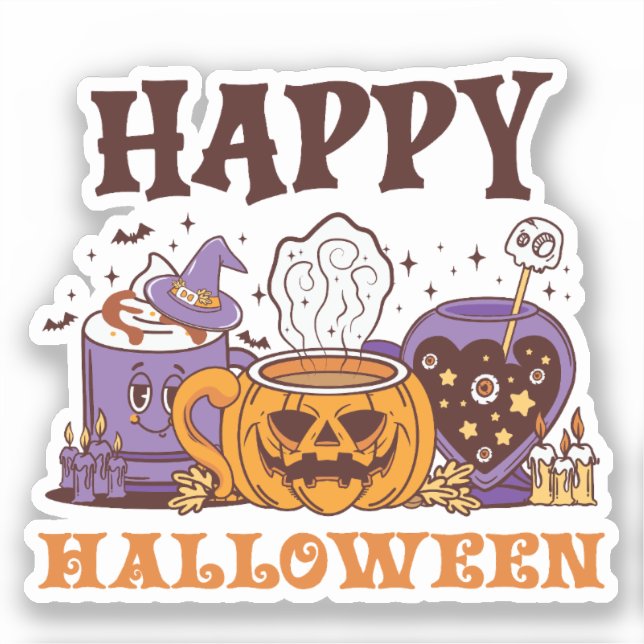 Pegatina Feliz café de Halloween Brew (Anverso)
