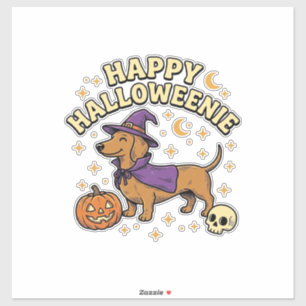 Pegatina Feliz Camiseta de Perro Bruja Dachshund de Hallowe