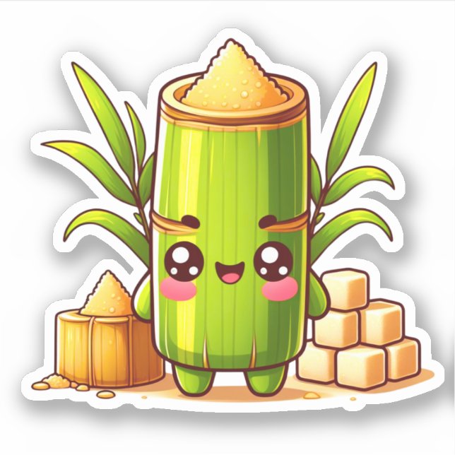 Pegatina Feliz caña de azúcar kawaii (Anverso)