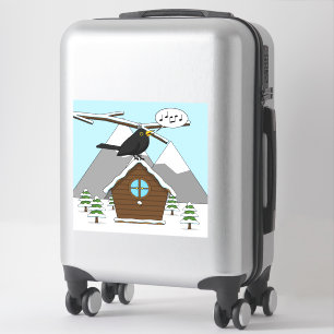 Pegatina Feliz Canto de Blackbird en el paisaje invernal