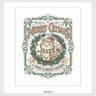 Pegatina Feliz Catmas Gato Navidad Camiseta de Arte Vector 