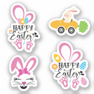 Pegatina Feliz Conejo de Pascua con paquete de la colección