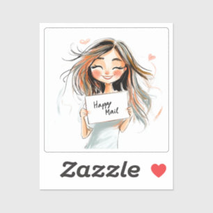 Pegatina Feliz correo, mujer