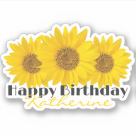 Pegatina Feliz cumpleaños con girasoles y nombre