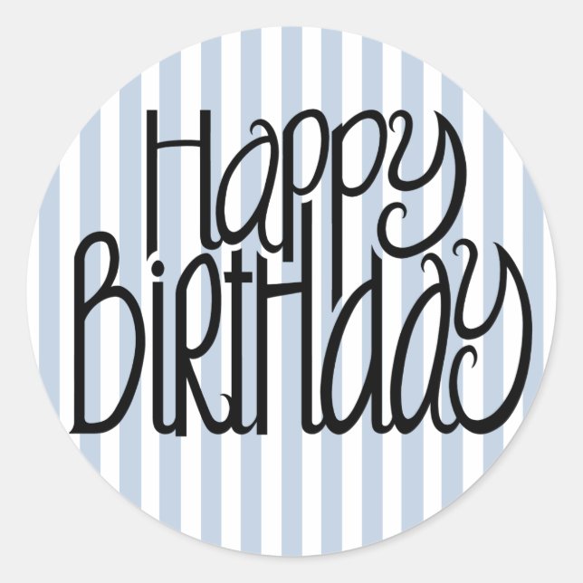 Pegatina Feliz cumpleaños de franjas azules (Anverso)
