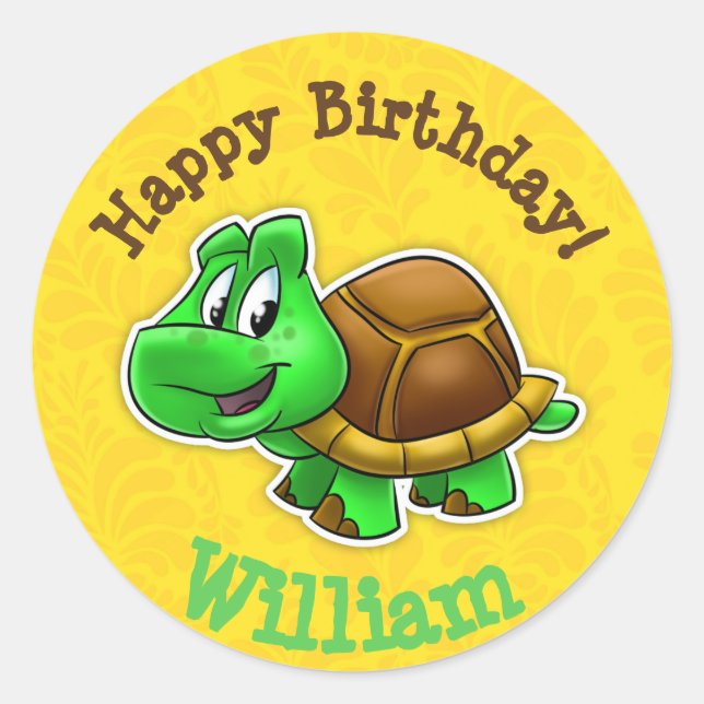 Pegatina feliz cumpleaños de tortuga (Anverso)