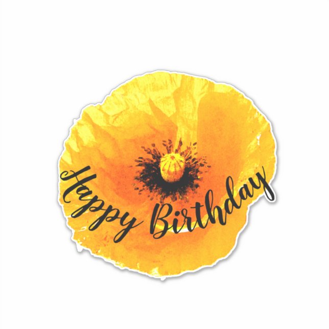 Pegatina Feliz cumpleaños Flor de amapola Flor Amarillo dor (Anverso)
