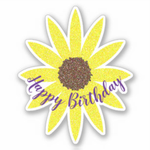 Pegatina Feliz cumpleaños floral girasol azul oscuro amari