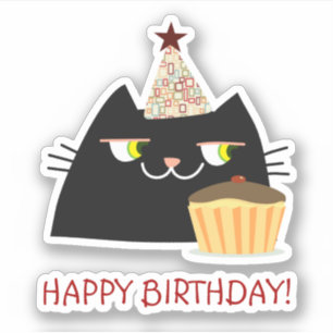 Pegatina Feliz cumpleaños gato negro divertido