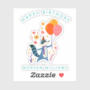 Pegatina Feliz cumpleaños lindo zorro de cumpleaños