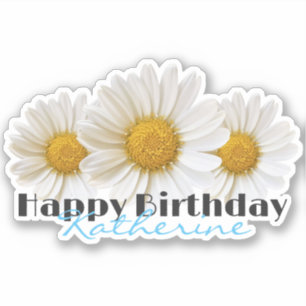 Pegatina Feliz Cumpleaños Nombre Personalizado Daisies Blan