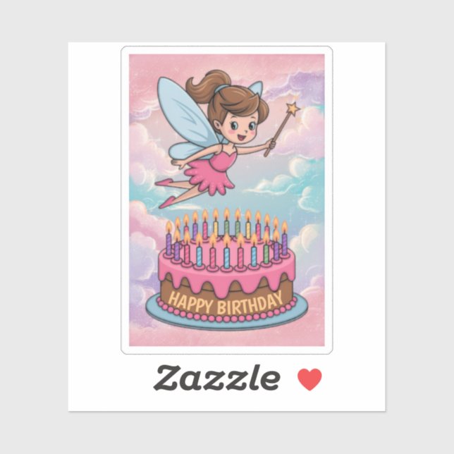 Pegatina Feliz cumpleaños Personalizado Fairy (Hoja)