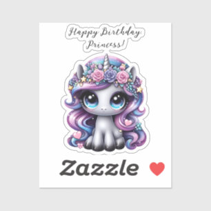 Pegatina ¡Feliz cumpleaños, princesa! purpurina pony unicor