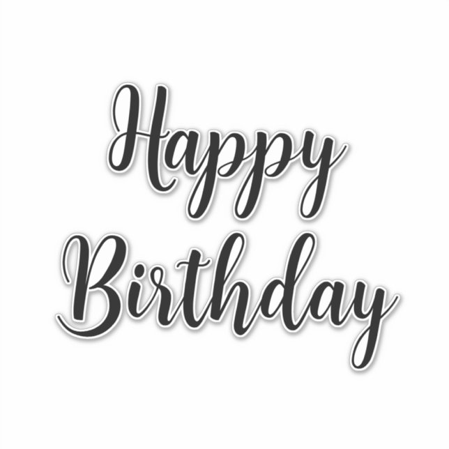 Pegatina Feliz cumpleaños, simple tipografía negra Minimali (Anverso)