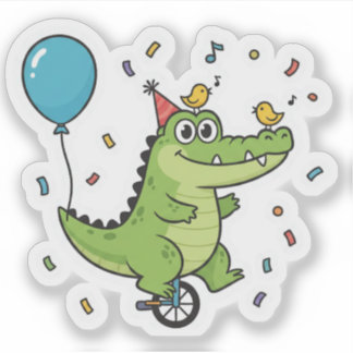 Pegatina Feliz Cumpleaños Tema Circo Cartoon Cocodrilo