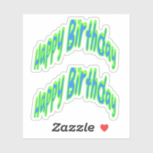Pegatina Feliz Cumpleaños Texto Divertido Azul/Verde