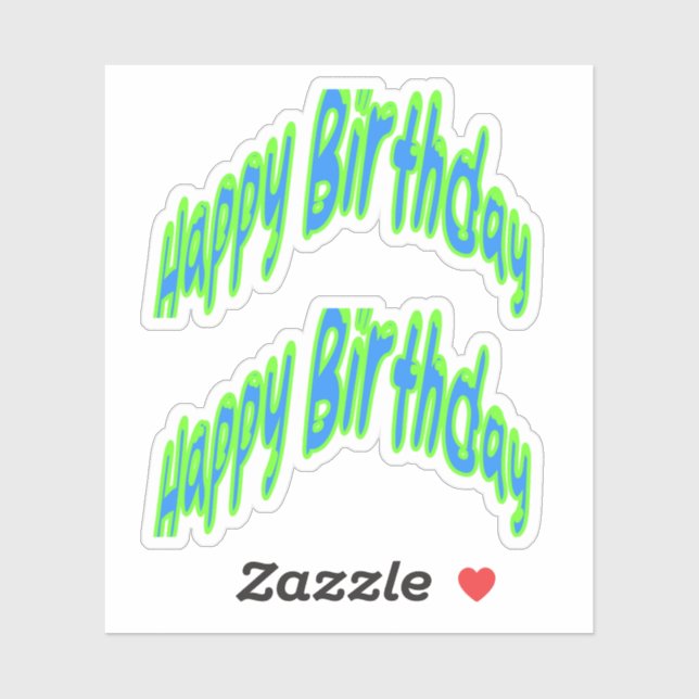 Pegatina Feliz Cumpleaños Texto Divertido Azul/Verde (Hoja)