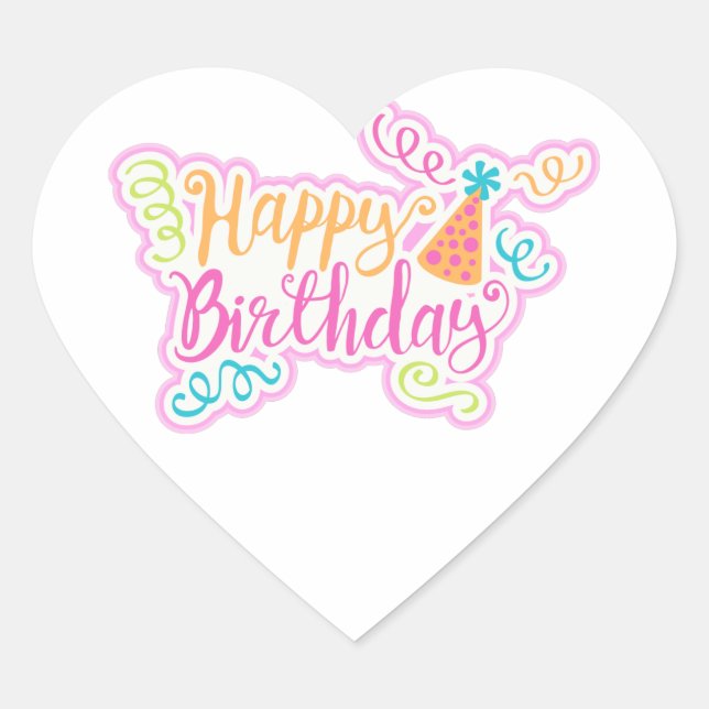 Pegatina feliz del corazón de cumpleaños (Anverso)